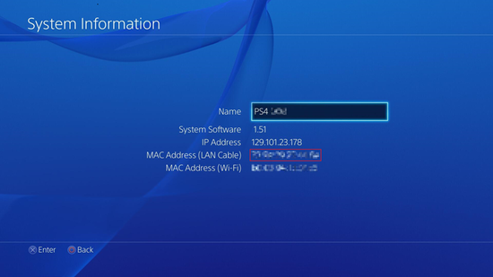 Playstation mac address